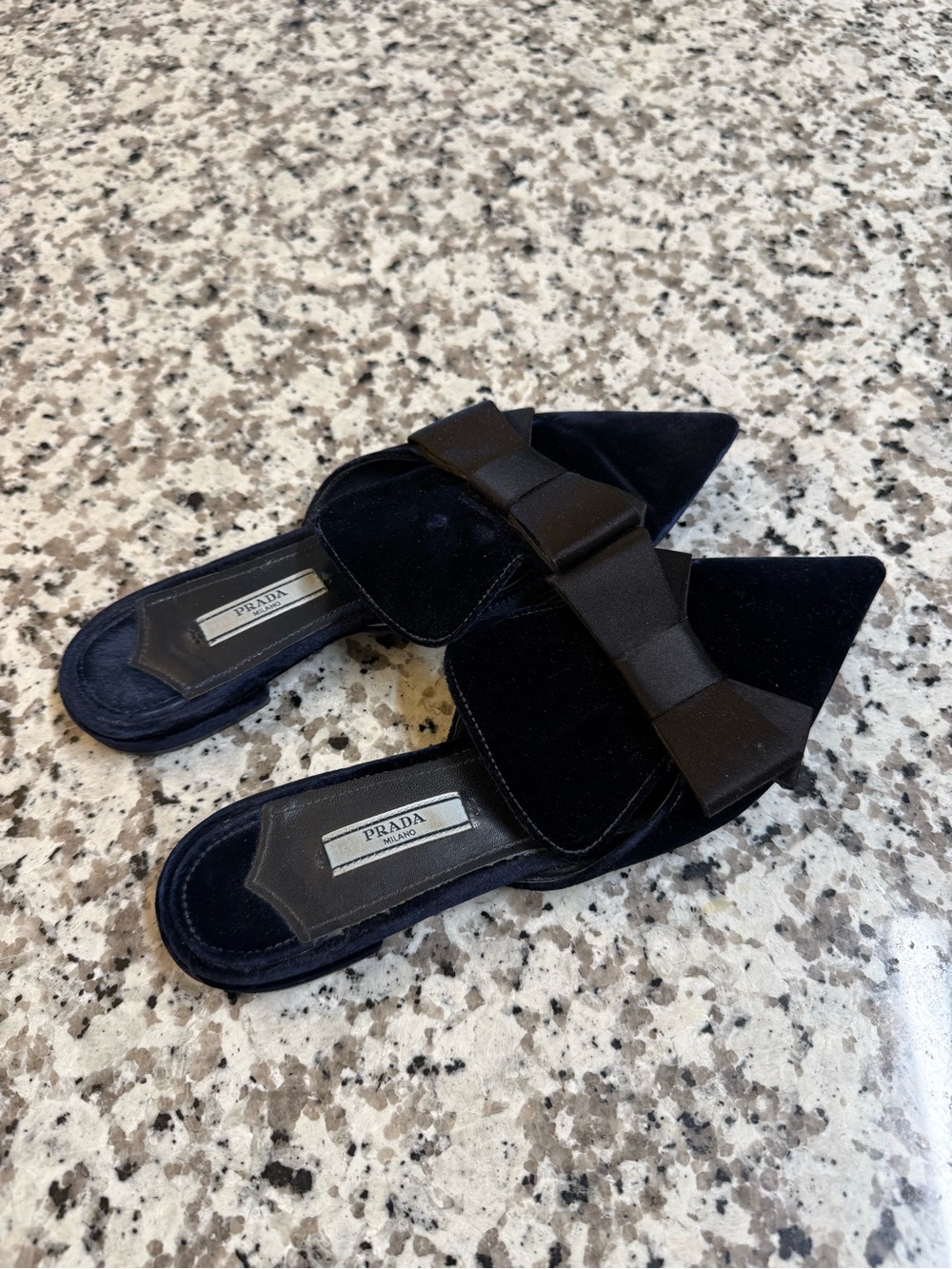 Prada Black Velvet Pointed Bow Backless Mules - Picture 3 of 6